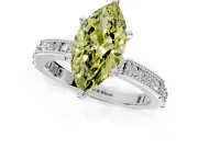 Solitaire Engagement Ring Setting for Fancy Yellow Marquise Center with Milgrain-Edged Pave Band and Prong Head in Platinum