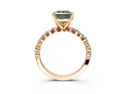 Solitaire Engagement Ring Setting for Fancy Green Princess Cut Center with Alternating Size Accents and Prong Head in Rose Gold