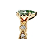 Solitaire Engagement Ring Setting for Fancy Green Pear-Shaped Center with Milgrain Bezel Accents and Prong Head in Yellow Gold