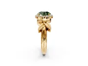 Halo Engagement Ring Setting for Fancy Green Round Cut Center with Floral Band and Prong Head in Yellow Gold