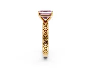 Solitaire Engagement Ring Setting for Fancy Pink Asscher Cut Center with Scrollwork Band and Prong Head in Yellow Gold