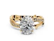 Solitaire Engagement Ring Setting for Oval Center with Pave and Plain Crossover Band and Prong Head in Yellow Gold