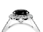 Halo Engagement Ring Setting for Fancy Black Round Cut Center with Narrowing Pave Band and Prong Head in Platinum