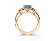 Cluster Engagement Ring Setting for Fancy Blue Princess Cut Center with Bezel Accent Clusters and Prong Head in Rose Gold