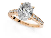 Solitaire Engagement Ring Setting for Oval Center with Crossover Accents and Prong Head in Rose Gold