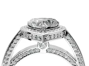 Halo Engagement Ring Setting for Heart-Shaped Center with Framed Halo, Pave Band and Prong Head in Sterling Silver