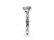 Solitaire Engagement Ring Setting for Fancy Pink Heart-Shaped Center with Scrollwork Band and Prong Head in White Gold