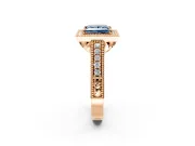 Milgrain Halo Engagement Ring Setting for Fancy Blue Princess Cut Center with Pave Band and Prong Head in Rose Gold