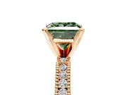 Solitaire Engagement Ring Setting for Fancy Green Princess Cut Center with Milgrain-Edged Pave Band and Prong Head in Rose Gold