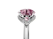 Hidden Halo Engagement Ring Setting for Fancy Pink Round Cut Center with Plain Rounded Band and Prong Head in Sterling Silver