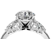 Leaf Cluster Engagement Ring Setting for Round Cut Center with Marquise Accents and Prong Head in Platinum