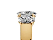 3 Stone Engagement Ring Setting for Oval Center with Raised Basket Heads and Prong Head in Yellow Gold