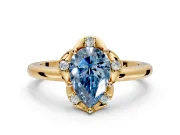 Floral Frame Engagement Ring Setting for Fancy Blue Pear-Shaped Center with Accent Clusters and Prong Head in Yellow Gold