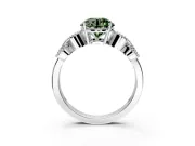 Leaf Engagement Ring Setting for Fancy Green Round Cut Center with Milgrain Accent Band and Prong Head in Sterling Silver