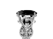 Leaf Engagement Ring Setting for Fancy Black Oval Center with Milgrain Accent Band and Prong Head in Sterling Silver