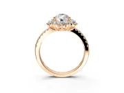 Floral Halo Engagement Ring Setting for Pear-Shaped Center with Pave Accents and Prong Head in Rose Gold