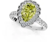 Milgrain Floral Halo Engagement Ring Setting for Fancy Yellow Pear-Shaped Center with Pave Band and Prong Head in Platinum