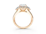 Halo Engagement Ring Setting for Asscher Cut Center with Two-Strand Split Shank and Prong Head in Rose Gold