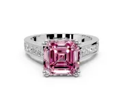 Solitaire Engagement Ring Setting for Fancy Pink Asscher Cut Center with Channel Band and Double Claw Prong Head in Sterling Silver