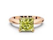Solitaire Engagement Ring Setting for Fancy Yellow Princess Cut Center with Reverse Tapered Band and Prong Head in Rose Gold