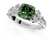 Cluster Engagement Ring Setting for Fancy Green Cushion Cut Center with Bezel Accent Clusters and Prong Head in White Gold