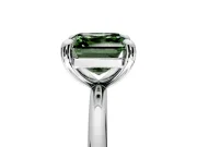 Low-Set Solitaire Engagement Ring Setting for Fancy Green Asscher Cut Center with Thin Plain Band and Prong Head in Platinum