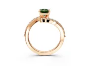 Solitaire Engagement Ring Setting for Fancy Green Emerald Cut Center with Pave Bypass Swirl Band and Prong Head in Rose Gold
