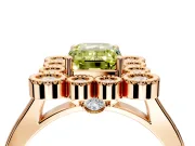 Cluster Halo Engagement Ring Setting for Fancy Yellow Emerald Cut Center with Milgrain Bezel Accents and Prong Head in Rose Gold