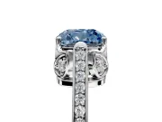 Cathedral Engagement Ring Setting for Fancy Blue Cushion Cut Center with Antique-Style Pave Band and Prong Head in Platinum