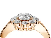 Halo Engagement Ring Setting for Oval Center with Milgrain Channel Band and Prong Head in Rose Gold