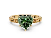 Solitaire Engagement Ring Setting for Fancy Green Heart-Shaped Center with XO Engraved Band and Prong Head in Yellow Gold