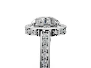 Halo Engagement Ring Setting for Round Cut Center with Framed Halo, Pave Band and Prong Head in Platinum