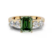 5 Stone Engagement Ring Setting for Fancy Green Emerald Cut Center with Equal Close-Set Accents and Prong Head in Yellow Gold