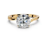 Solitaire Engagement Ring Setting for Round Cut Center with Plain Bypass Twist Band and Prong Head in Yellow Gold