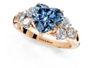 Cluster Engagement Ring Setting for Fancy Blue Heart-Shaped Center with Round Cut Accent Frame and Prong Head in Rose Gold