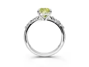 Solitaire Engagement Ring Setting for Fancy Yellow Cushion Cut Center with Trailing Leaf Accent Band and Prong Head in Sterling Silver