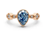 Vintage Station Engagement Ring Setting for Fancy Blue Pear-Shaped Center with Accents and Prong Head in Rose Gold