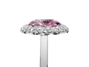 Halo Engagement Ring Setting for Fancy Pink Oval Center with Plain Tapered Band and Prong Head in Platinum