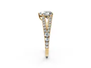 Solitaire Engagement Ring Setting for Heart-Shaped Center with Pave Split Shank and Prong Head in Yellow Gold