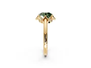 Floral Frame Engagement Ring Setting for Fancy Green Round Cut Center with Accent Clusters and Prong Head in Yellow Gold