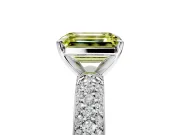 Solitaire Engagement Ring Setting for Fancy Yellow Emerald Cut Center with Domed Multi-Row Pave Band and Prong Head in Sterling Silver