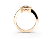 Halo Engagement Ring Setting for Fancy Blue Emerald Cut Center with Milgrain Halo, Pave Band and Prong Head in Rose Gold