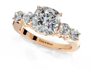 5 Stone Engagement Ring Setting for Cushion Cut Center with Equal Close-Set Accents and Prong Head in Rose Gold