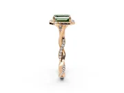 Halo Engagement Ring Setting for Fancy Green Asscher Cut Center with Twist Band and Prong Head in Rose Gold