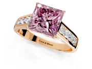 Solitaire Engagement Ring Setting for Fancy Pink Princess Cut Center with Cathedral Channel Band and Prong Head in Rose Gold