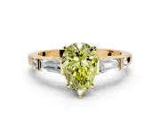 Bar-Set Engagement Ring Setting for Fancy Yellow Pear-Shaped Center with Tapered Baguette Accents and Prong Head in Yellow Gold
