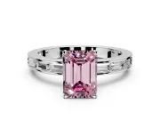 Solitaire Engagement Ring Setting for Fancy Pink Emerald Cut Center with Channel Baguette Band and Prong Head in Platinum