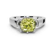 Solitaire Engagement Ring Setting for Fancy Yellow Cushion Cut Center with Wide Band, Pave Collar and Prong Head in White Gold