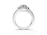 Pave Halo Engagement Ring Setting for Round Cut Center with Single Row Pave Band and Prong Head in White Gold