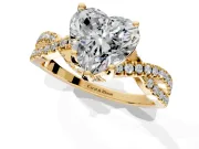 Solitaire Engagement Ring Setting for Heart-Shaped Center with Narrow Twist Pave Band and Prong Head in Yellow Gold